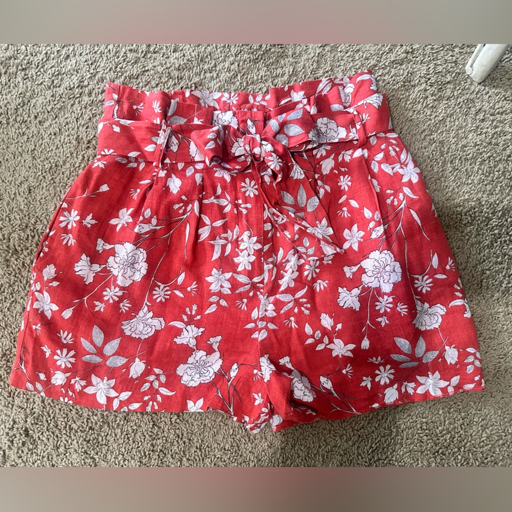 Gianni Bini Floral Tie-Waist Linen Short Size 4